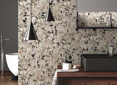 Background tile, Effect terrazzo, Color beige,brown,multicolor, Ceramics, 13x13 cm, Finish glossy