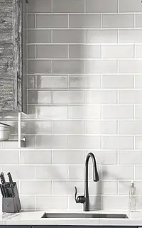 Background tile, Color white, Style metro, Ceramics, 5x15 cm, Finish glossy