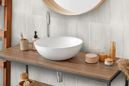 Background tile, Color white, Style zellige, Ceramics, 5x25 cm, Finish glossy