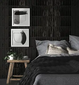 Background tile, Color black, Style zellige, Ceramics, 5x25 cm, Finish glossy