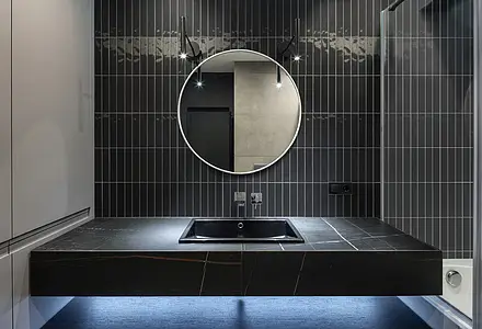 Background tile, Color black, Style zellige, Ceramics, 5x25 cm, Finish glossy