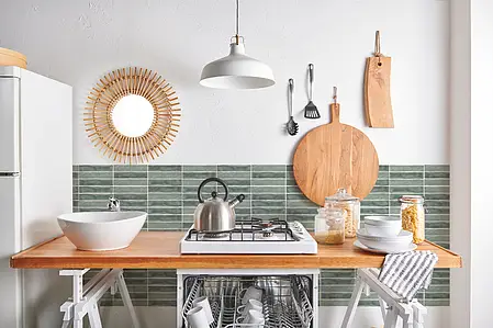 Background tile, Color sky blue, Style zellige, Ceramics, 5x25 cm, Finish glossy