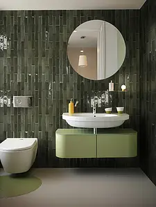 Background tile, Color green, Style zellige, Ceramics, 5x25 cm, Finish glossy
