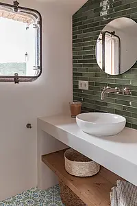 Background tile, Color green, Style zellige, Ceramics, 5x25 cm, Finish glossy