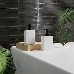 Background tile, Effect gold and precious metals, Color grey,black, Style zellige, Ceramics, 5x25 cm, Finish glossy