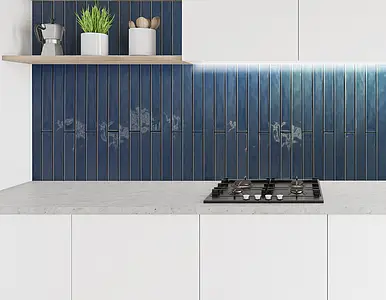 Background tile, Color navy blue, Style zellige, Ceramics, 5x50 cm, Finish glossy