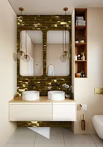 Background tile, Effect gold and precious metals,crackle glaze, Color yellow, Style zellige, Ceramics, 5x25 cm, Finish glossy