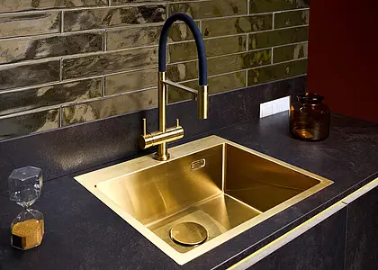 Background tile, Effect gold and precious metals,crackle glaze, Color yellow, Style zellige, Ceramics, 5x25 cm, Finish glossy