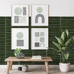 Background tile, Color green, Style zellige, Ceramics, 5x25 cm, Finish glossy