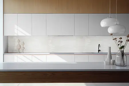 Background tile, Color white, Style zellige, Ceramics, 5x50 cm, Finish glossy