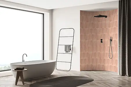 Background tile, Color pink, Style zellige, Ceramics, 5x25 cm, Finish glossy