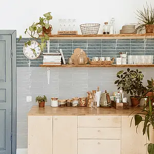 Background tile, Color sky blue, Style zellige, Ceramics, 5x25 cm, Finish glossy