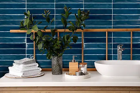 Background tile, Color navy blue, Style zellige, Ceramics, 5x25 cm, Finish glossy