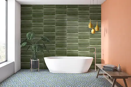 Background tile, Color green, Style zellige, Ceramics, 5x50 cm, Finish glossy