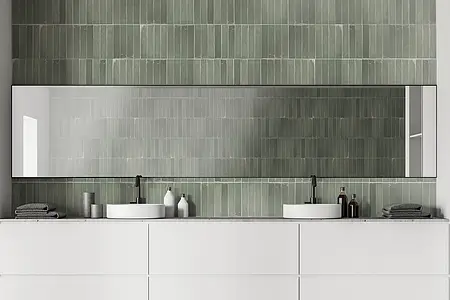 Background tile, Color green, Style zellige, Ceramics, 5x25 cm, Finish glossy