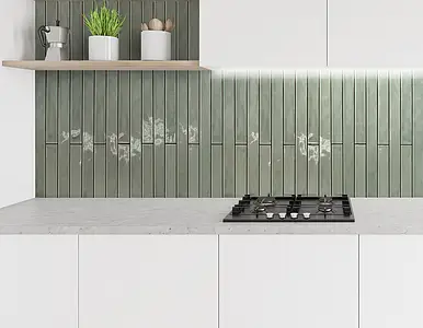 Background tile, Color green, Style zellige, Ceramics, 5x50 cm, Finish glossy