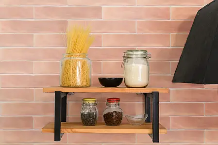 Background tile, Color pink, Style zellige, Ceramics, 5x25 cm, Finish glossy