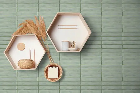 Background tile, Color green, Style zellige, Ceramics, 5x25 cm, Finish glossy