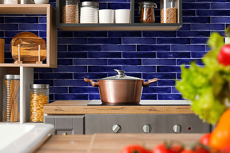 Background tile, Color navy blue, Style zellige, Ceramics, 5x25 cm, Finish glossy