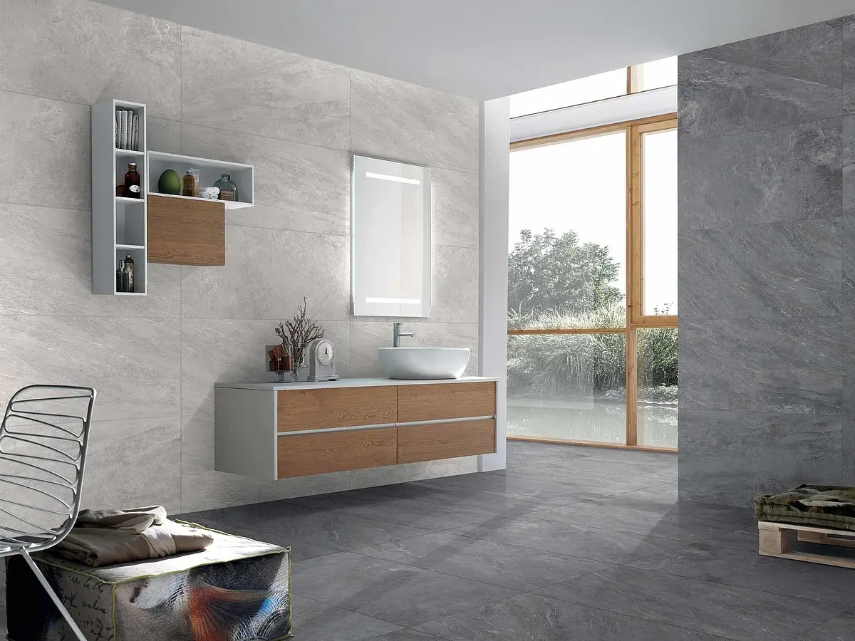 Background tile, Effect other stones, Color grey, Glazed porcelain stoneware, 60x120 cm, Finish antislip