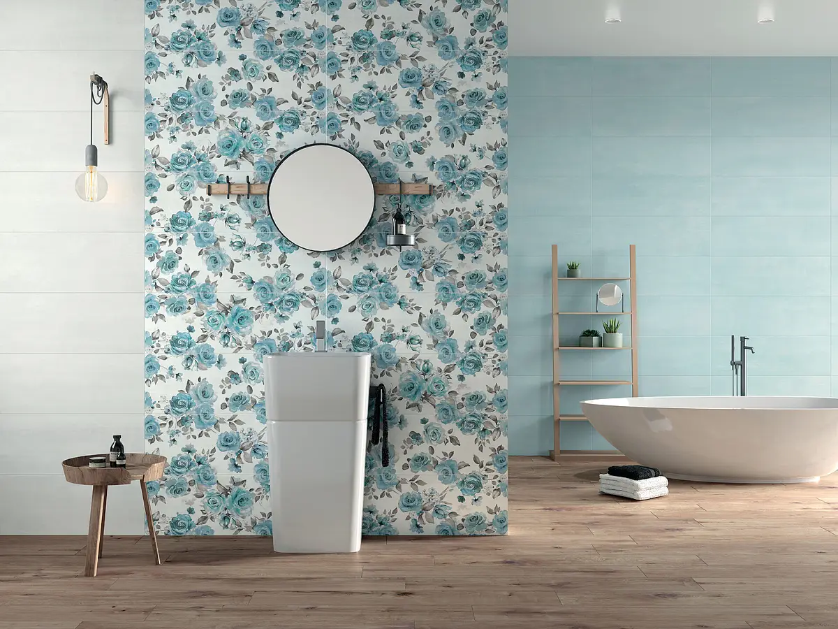 Background tile, Color sky blue, Ceramics, 30x90 cm, Finish matte