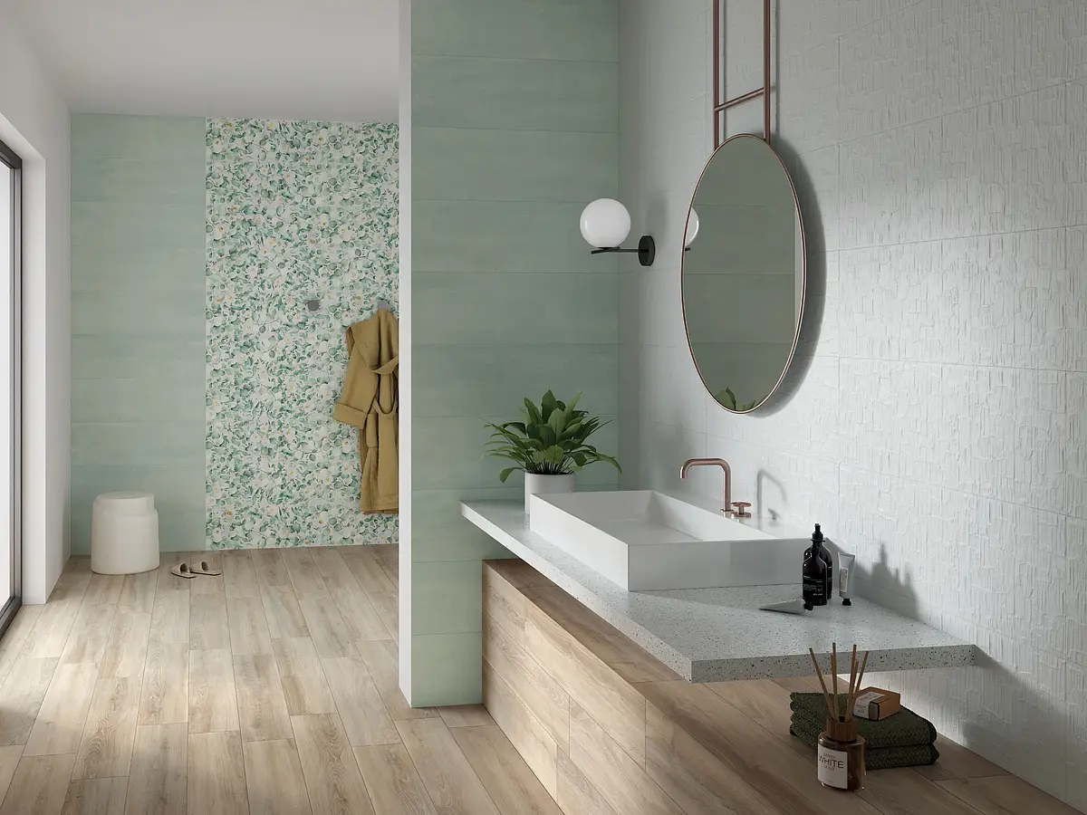 Background tile, Color green, Ceramics, 30x90 cm, Finish matte