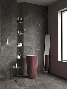 Background tile, Effect stone,other marbles, Color grey,black, Glazed porcelain stoneware, 60x120 cm, Finish matte