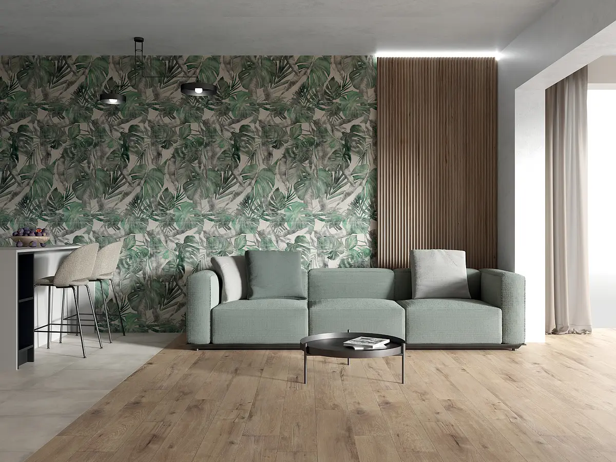 Background tile, Effect concrete, Color green,grey, Glazed porcelain stoneware, 60x120 cm, Finish matte