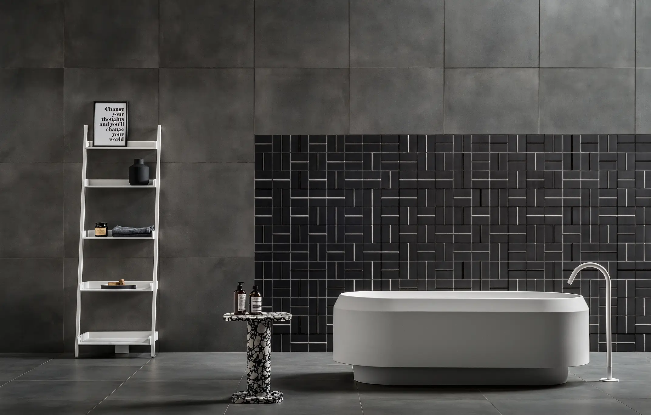 Background tile, Color black, Style designer, Unglazed porcelain stoneware, 14x14 cm, Finish matte