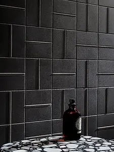 Bakgrunnsflis, Farge svart, Stil designer, Uglasert porselenssteintøy, 13.9x13.9 cm, Overflate matt