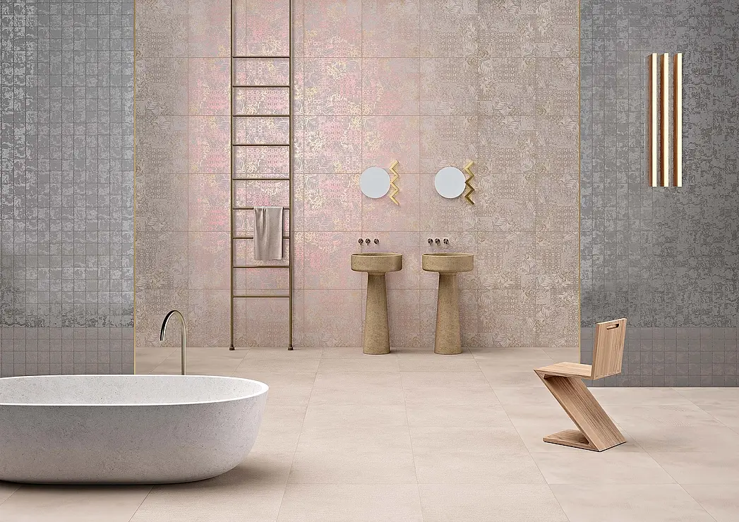 Background tile, Color beige, Style designer, Glazed porcelain stoneware, 90x90 cm, Finish antislip