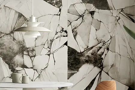 Piastrella di fondo, Effetto pietra,altri tipi di marmo, Colore bianco e nero, Gres porcellanato smaltato, 120x260 cm, Superficie lucida