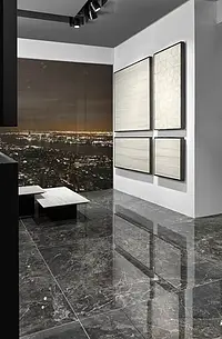 Hintergrundfliesen, Optik stein,andere marmorarten, Farbe schwarze, Glasiertes Feinsteinzeug, 120x120 cm, Oberfläche glänzende