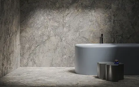 Grundflise, Effekt other marbles, Farve grå, Glaseret porcelænsstentøj, 120x260 cm, Overflade skridsikker