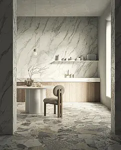 Grundflise, Effekt other marbles, Farve grå,hvid, Glaseret porcelænsstentøj, 120x260 cm, Overflade skridsikker