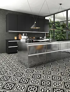 Background tile, Effect faux encaustic tiles, Color black & white, Glazed porcelain stoneware, 20x20 cm, Finish matte