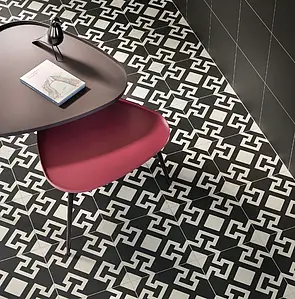 Background tile, Effect faux encaustic tiles, Color black, Glazed porcelain stoneware, 20x20 cm, Finish matte