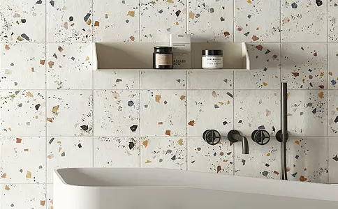Background tile, Effect terrazzo, Color white,multicolor, Glazed porcelain stoneware, 20x20 cm, Finish matte