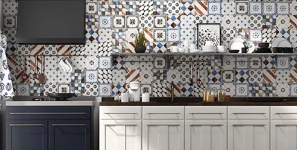 Grundflise, Effekt marokkanske fliser, Farve med flere farver, Stil håndlavet, Glaseret porcelænsstentøj, 20x20 cm, Overflade mat