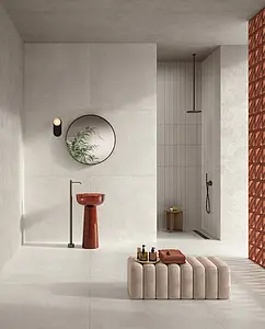 Background tile, Effect brick, Color white, Glazed porcelain stoneware, 4.8x45 cm, Finish antislip
