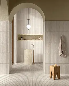 Background tile, Effect brick, Color white, Glazed porcelain stoneware, 4.8x45 cm, Finish antislip