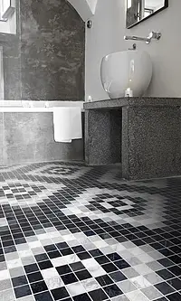 Mosaik, Optik stein, Farbe schwarz&weiß, Unglasiertes Feinsteinzeug, 30x30 cm, Oberfläche rutschfeste