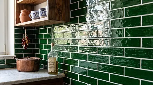Background tile, Color green, Ceramics, 5x25 cm, Finish glossy