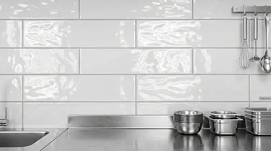Background tile, Color white, Ceramics, 7.5x30 cm, Finish glossy