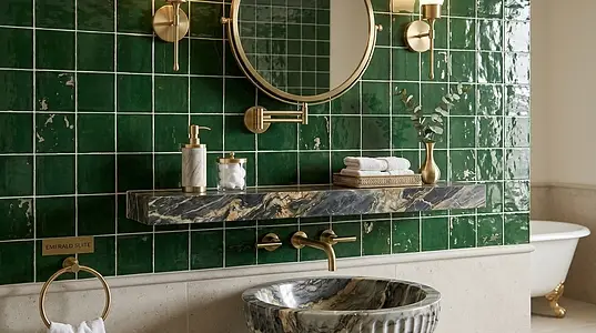 Background tile, Color green, Ceramics, 13x13 cm, Finish glossy
