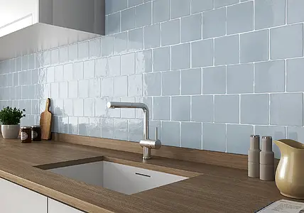 Background tile, Color sky blue, Ceramics, 13x13 cm, Finish glossy