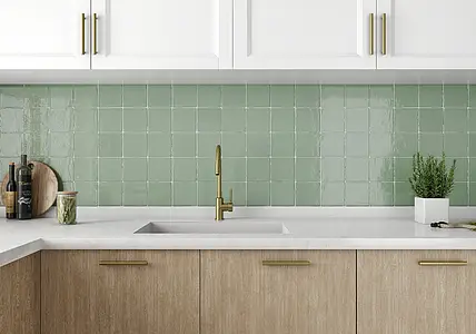 Background tile, Color green, Ceramics, 13x13 cm, Finish glossy