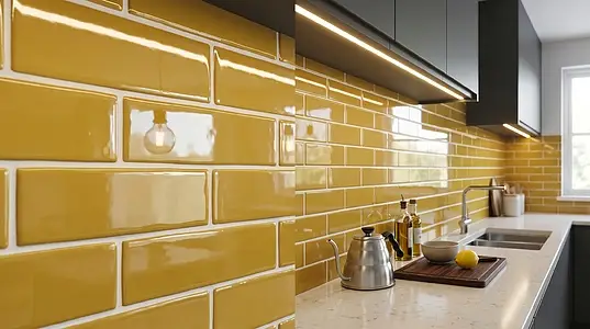 Background tile, Color yellow, Ceramics, 5x25 cm, Finish glossy