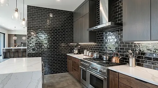 Background tile, Color black, Ceramics, 7.5x15 cm, Finish glossy