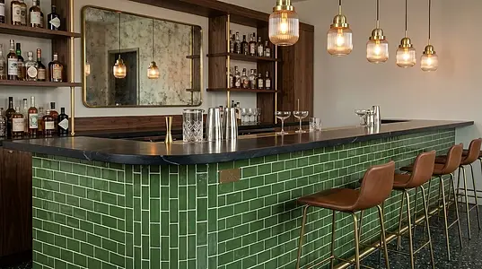 Background tile, Color green, Ceramics, 7.5x15 cm, Finish glossy